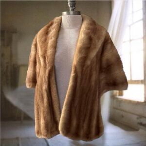 vintage 1950s light brown caramel fur shawl jacket cape bolero wrap stole